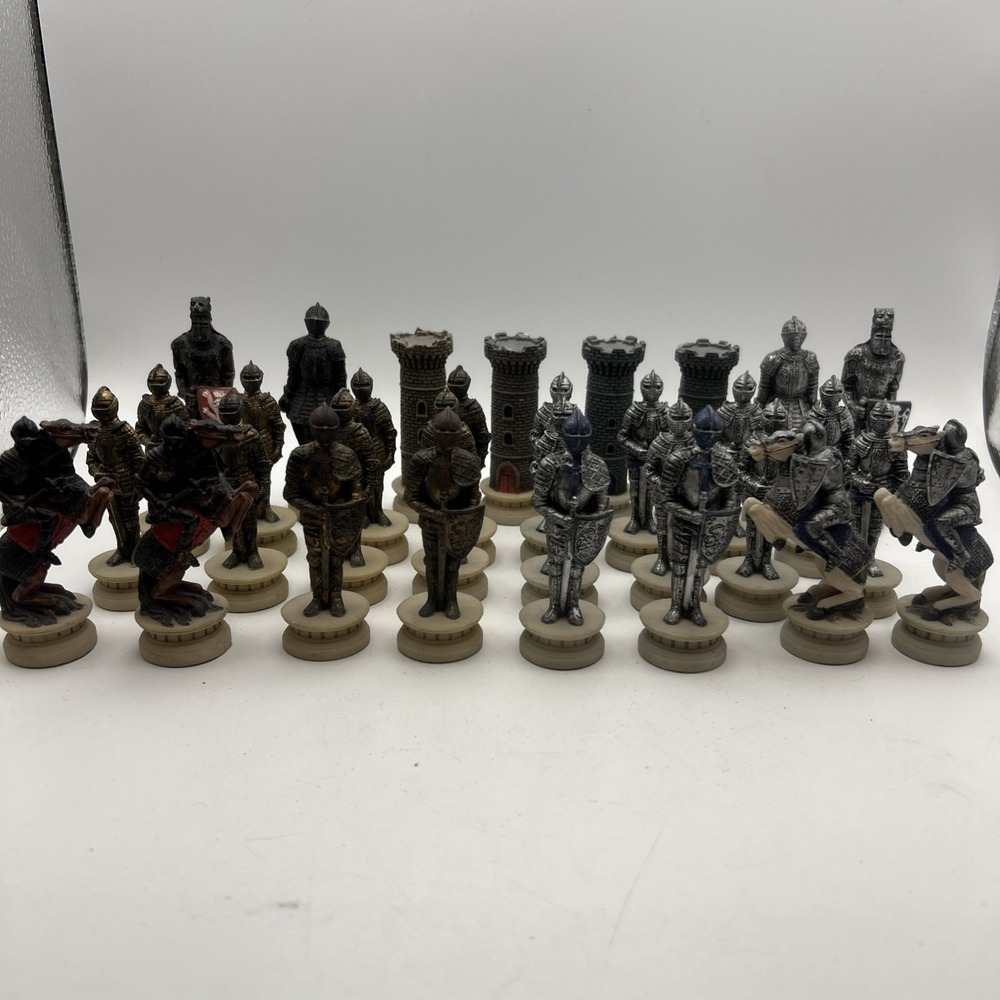 Medieval Times Crusades Gold & Silver Armored Knights Chess Men Set - NO Board
